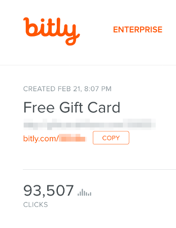 Bit.ly Statistics Page for Another Gift Card Spam Link