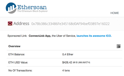Etherscan shows 0.4 ETH received in 0.1 ETH increments