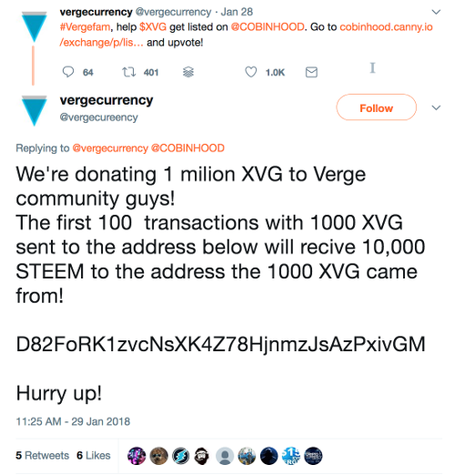 Verge Currency Impersonation Account